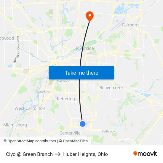 Clyo @ Green Branch to Huber Heights, Ohio map