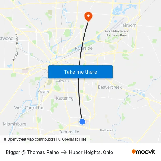 Bigger @ Thomas Paine to Huber Heights, Ohio map