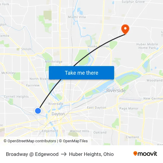 Broadway @ Edgewood to Huber Heights, Ohio map