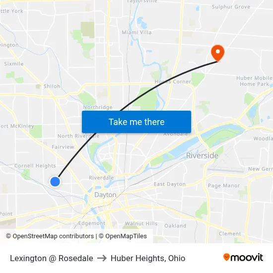 Lexington @ Rosedale to Huber Heights, Ohio map