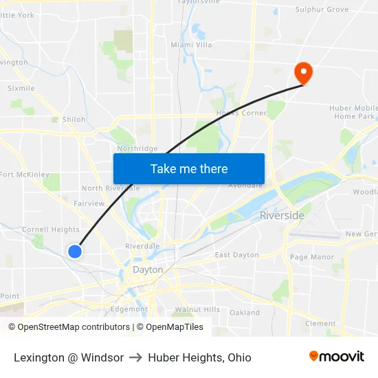 Lexington @ Windsor to Huber Heights, Ohio map