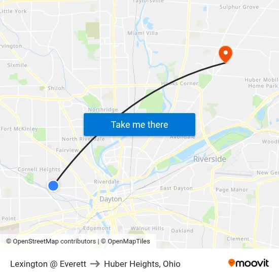 Lexington @ Everett to Huber Heights, Ohio map