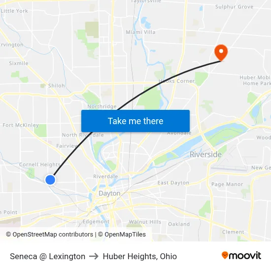 Seneca @ Lexington to Huber Heights, Ohio map