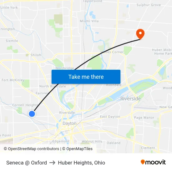 Seneca @ Oxford to Huber Heights, Ohio map