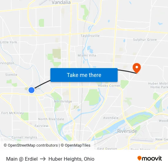 Main @ Erdiel to Huber Heights, Ohio map