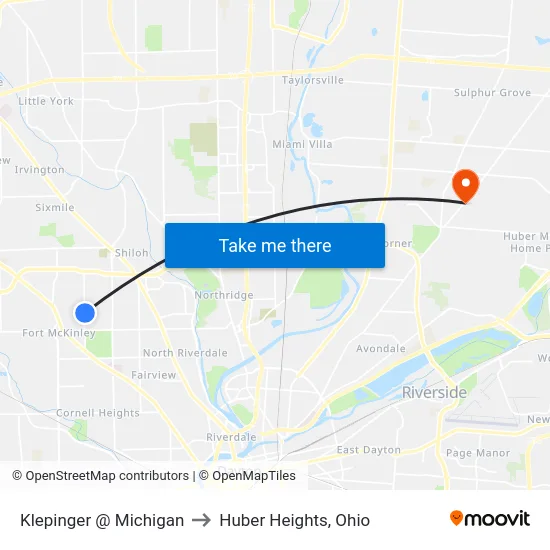 Klepinger @ Michigan to Huber Heights, Ohio map