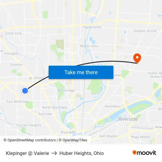 Klepinger @ Valerie to Huber Heights, Ohio map
