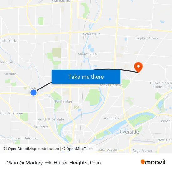 Main @ Markey to Huber Heights, Ohio map