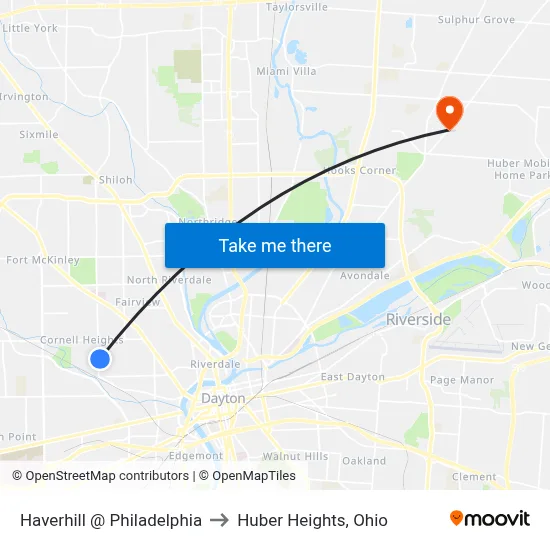 Haverhill @ Philadelphia to Huber Heights, Ohio map