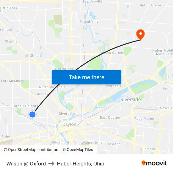 Wilson @ Oxford to Huber Heights, Ohio map
