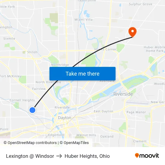 Lexington @ Windsor to Huber Heights, Ohio map