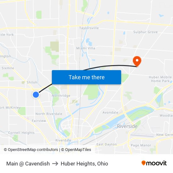 Main @ Cavendish to Huber Heights, Ohio map