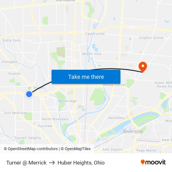 Turner @ Merrick to Huber Heights, Ohio map