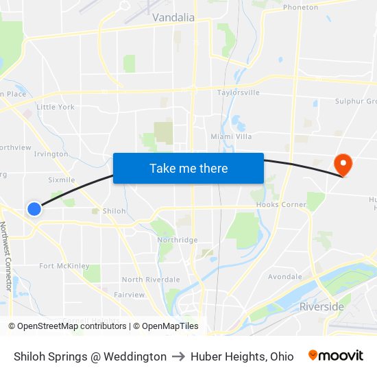 Shiloh Springs @ Weddington to Huber Heights, Ohio map