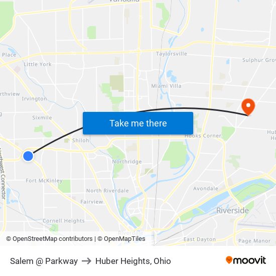 Salem @ Parkway to Huber Heights, Ohio map