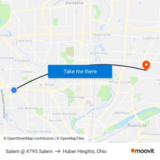 Salem @ 4795 Salem to Huber Heights, Ohio map