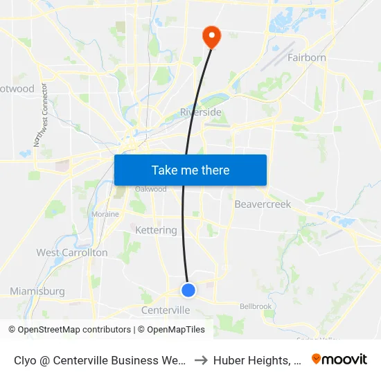 Clyo @ Centerville Business West End to Huber Heights, Ohio map