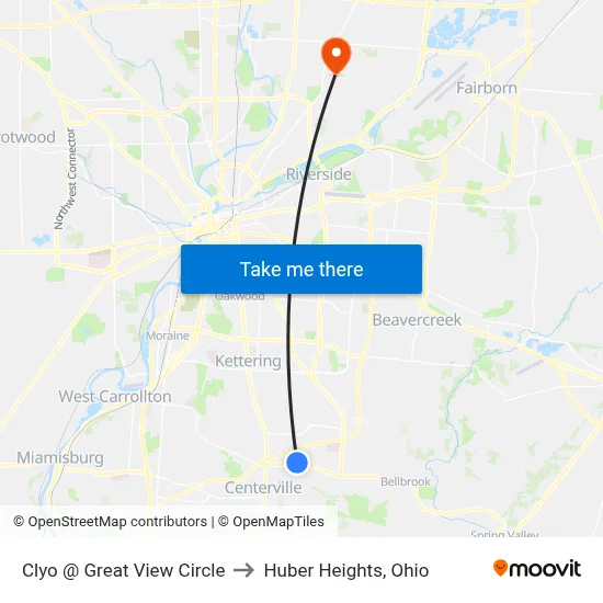 Clyo @ Great View Circle to Huber Heights, Ohio map
