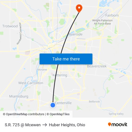 S.R. 725 @ Mcewen to Huber Heights, Ohio map