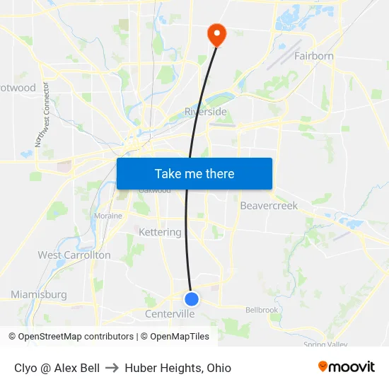 Clyo @ Alex Bell to Huber Heights, Ohio map