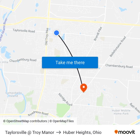 Taylorsville @ Troy Manor to Huber Heights, Ohio map