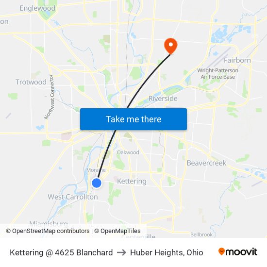 Kettering @ 4625 Blanchard to Huber Heights, Ohio map