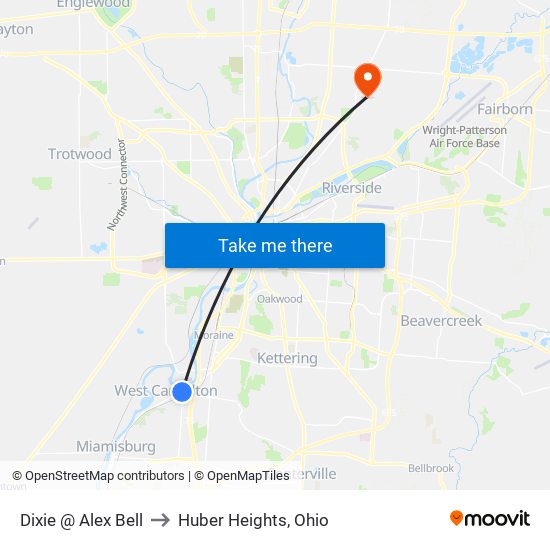 Dixie @ Alex Bell to Huber Heights, Ohio map