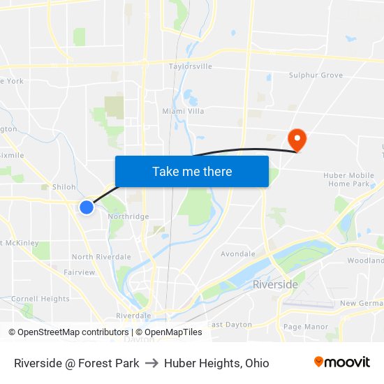 Riverside @ Forest Park to Huber Heights, Ohio map