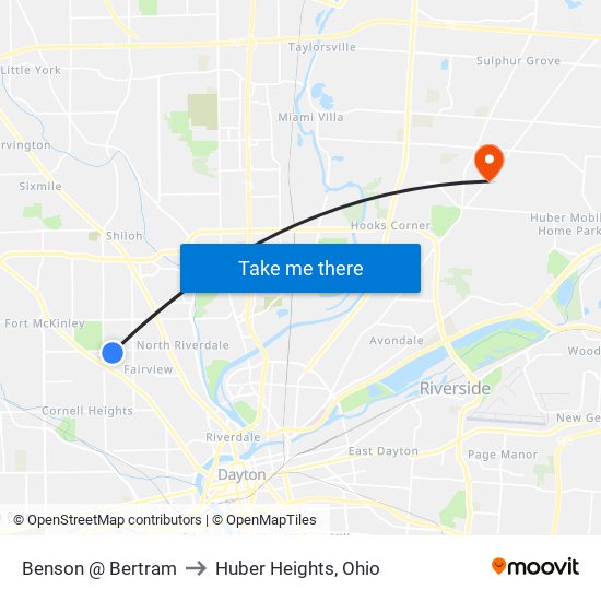 Benson @ Bertram to Huber Heights, Ohio map