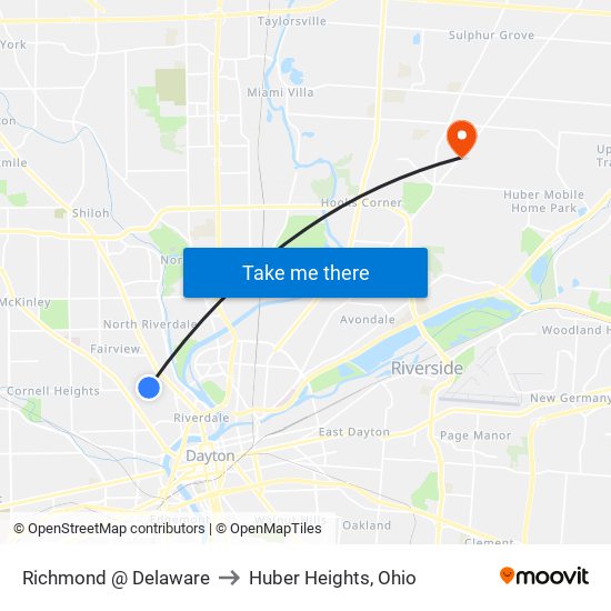 Richmond @ Delaware to Huber Heights, Ohio map