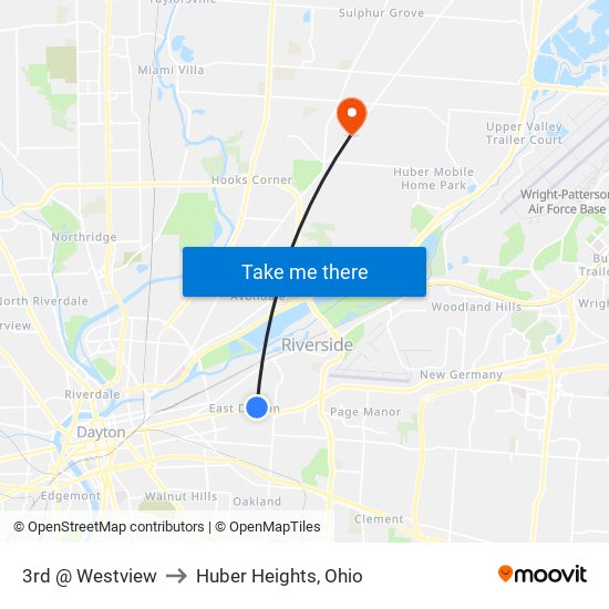 3rd @ Westview to Huber Heights, Ohio map