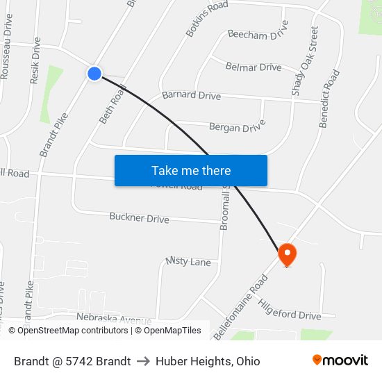 Brandt @ 5742 Brandt to Huber Heights, Ohio map