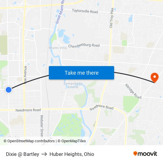 Dixie @ Bartley to Huber Heights, Ohio map