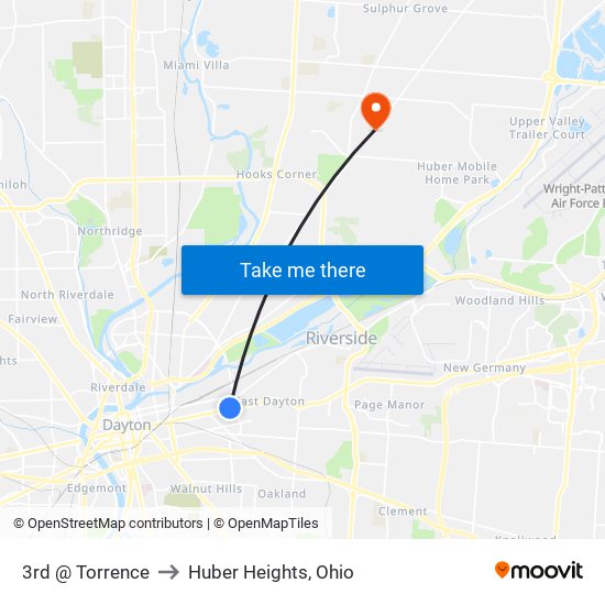 3rd @ Torrence to Huber Heights, Ohio map