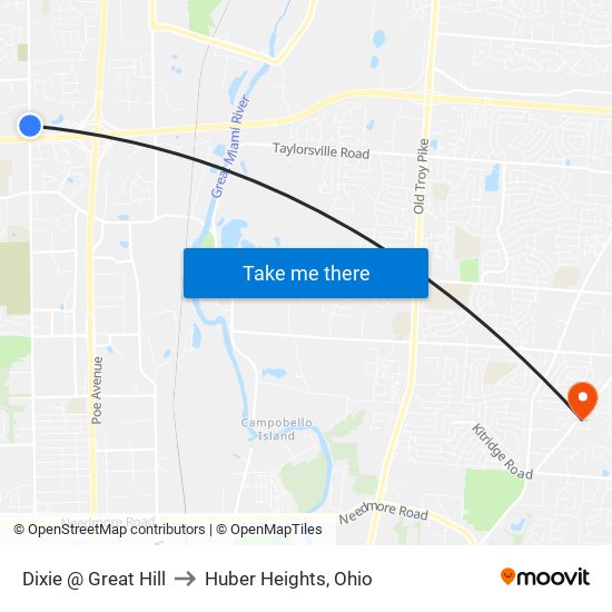 Dixie @ Great Hill to Huber Heights, Ohio map