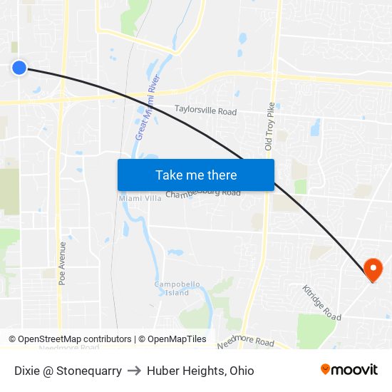 Dixie @ Stonequarry to Huber Heights, Ohio map