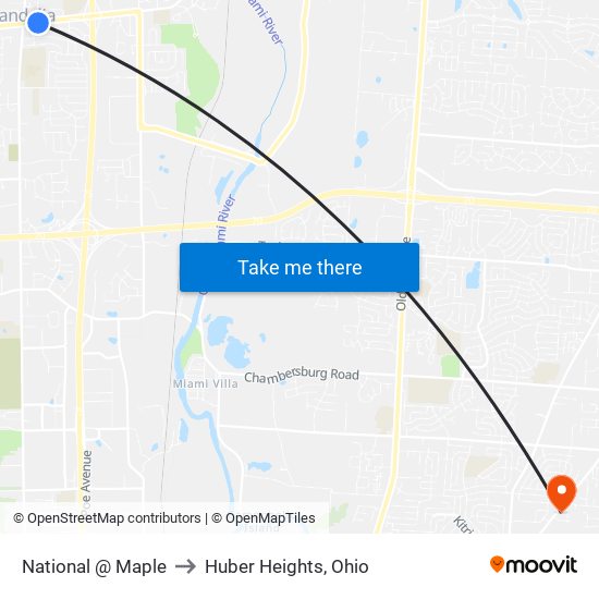 National @ Maple to Huber Heights, Ohio map