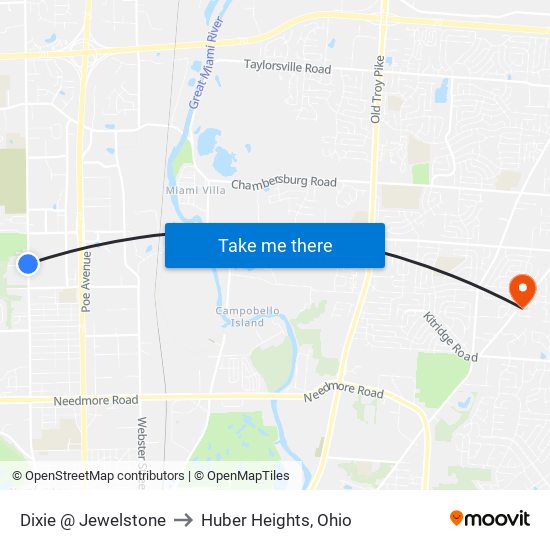 Dixie @ Jewelstone to Huber Heights, Ohio map