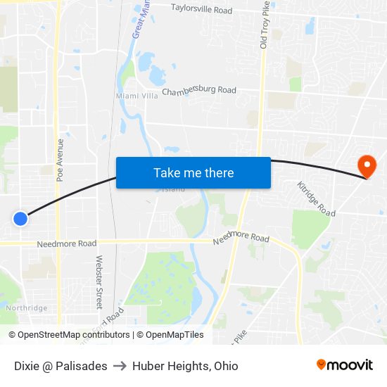 Dixie @ Palisades to Huber Heights, Ohio map