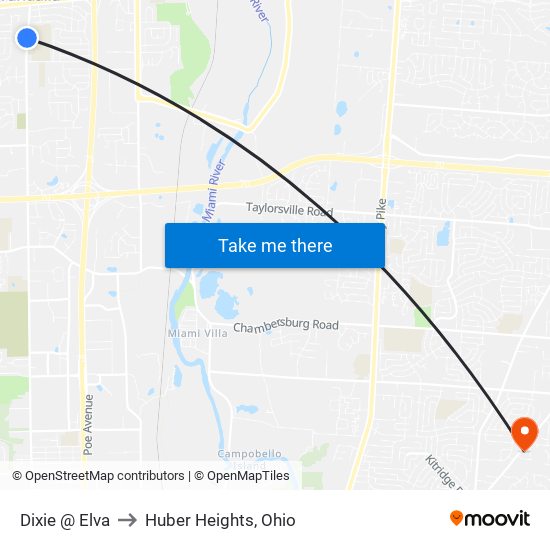 Dixie @ Elva to Huber Heights, Ohio map