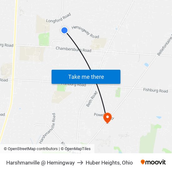 Harshmanville @ Hemingway to Huber Heights, Ohio map