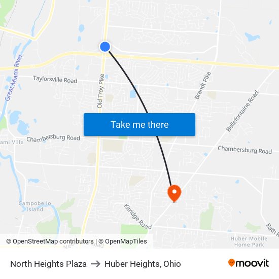 North Heights Plaza to Huber Heights, Ohio map