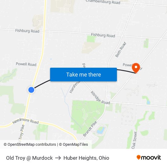 Old Troy @ Murdock to Huber Heights, Ohio map