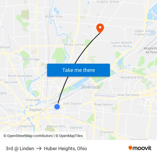 3rd @ Linden to Huber Heights, Ohio map