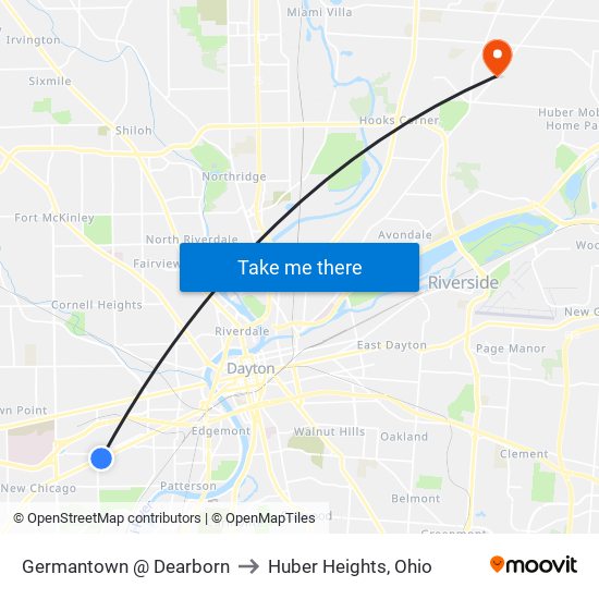 Germantown @ Dearborn to Huber Heights, Ohio map