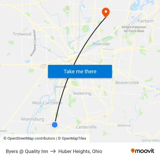 Byers @ Quality Inn to Huber Heights, Ohio map