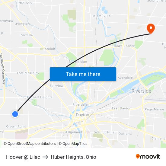 Hoover @ Lilac to Huber Heights, Ohio map