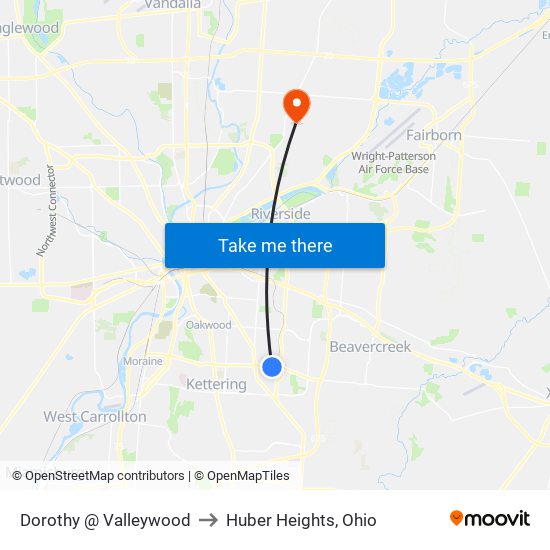 Dorothy @ Valleywood to Huber Heights, Ohio map