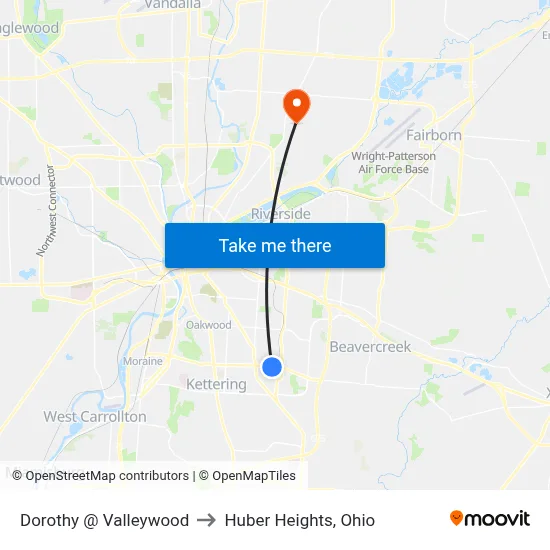 Dorothy @ Valleywood to Huber Heights, Ohio map