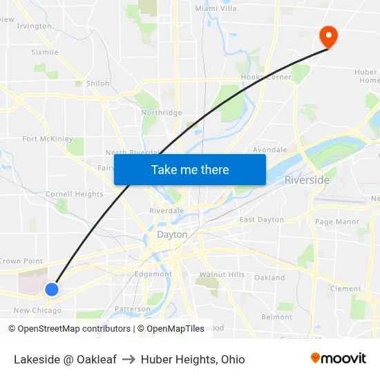 Lakeside @ Oakleaf to Huber Heights, Ohio map